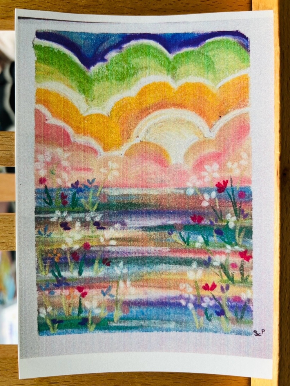 Chalk pastel floral sunset landscape print